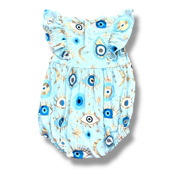 Posh Peanut Evil Eye Blue Ruffle Bubble Romper Size 3-6M - Picture 5 of 5